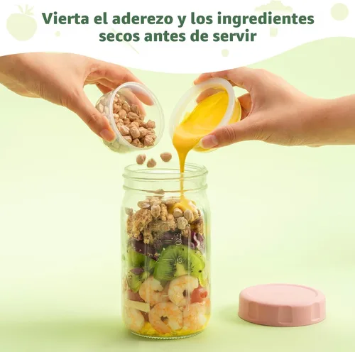 Miniatura 3 de SOLIGT Paquete de 4 tarros de ensalada de vidrio con tapas para preparación de comidas, recipiente a prueba de fugas para el almuerzo, con vasos