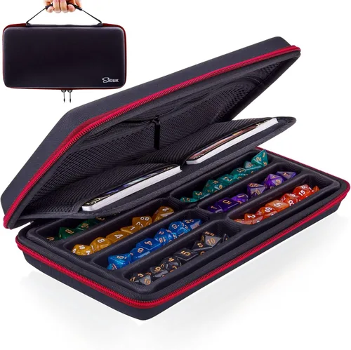 Miniatura 8 de SIQUK Estuche para dados DND, estuche organizador de dados con asa, bandeja ranurada extraíble con capacidad para 8 juegos de dados DND para Azul