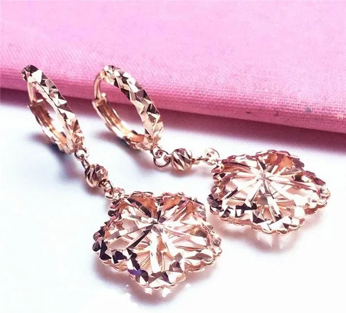 Miniatura 2 de SAGEKING 2024 New 585 Purple Gold Hollow Luxury Flower Ear Buckle Fashion Exquisite Jewelry 14K Rose Gold Drop Earrings For Women For Girlfriend