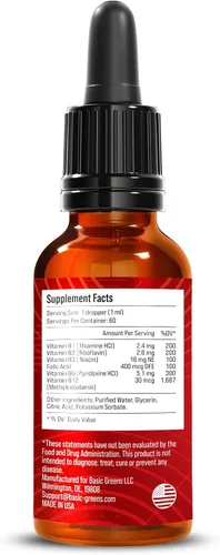 Miniatura 2 de Vitamina B Complex Liquid Drops Vegan – Fórmula sublingual extra fuerte, maximiza la absorción y aumenta la energía – B1, B2, B3, B5, B6, B7, B9