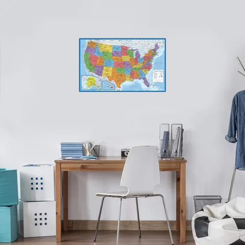 Miniatura 6 de Juego de póster laminado de mapa del mundo y mapa de EE. UU., 18 x 29 pulgadas, gráficos de pared del mundo y Estados Unidos, fabricado