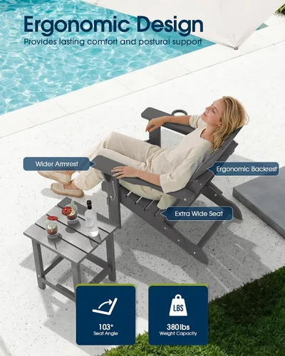 Miniatura 4 de MUCHENGHY Sillas Adirondack Plegables, Sillas de Patio, Sillas de Césped, Silla para Exteriores, Silla Adirondack de Plástico, Pozo de Fuego, Gris