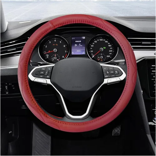 Miniatura 8 de Funda de cuero para volante de 15 pulgadas, transpirable, antideslizante, funda protectora para volante, elástica, suave, cómoda, universal