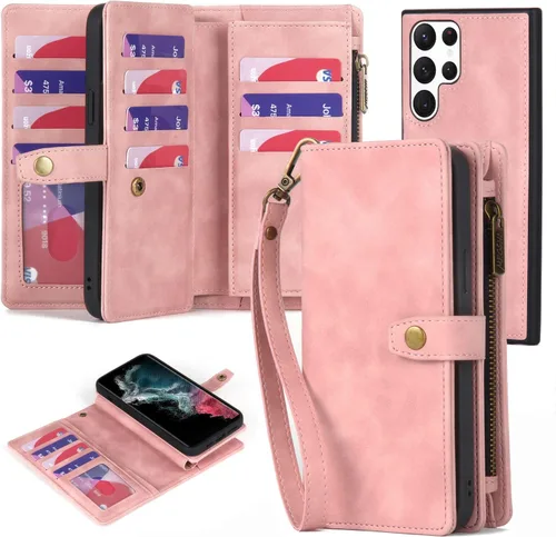 Miniatura 28 de TwoHead Funda tipo cartera para Samsung Galaxy S22 Ultra con tarjetero y funda magnética desmontable, funda de cuero con protección completa