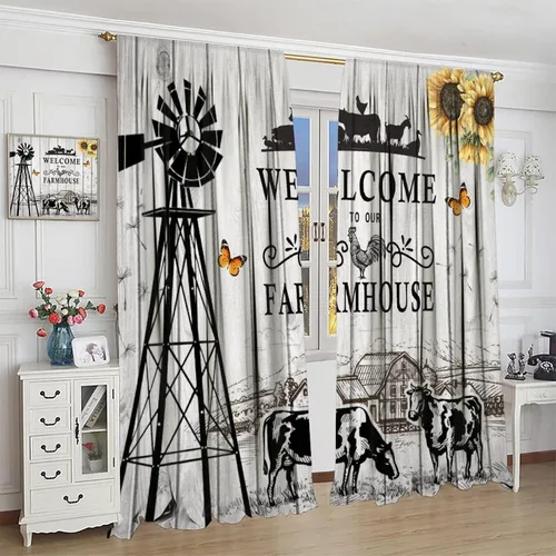 Miniatura 8 de Western Farms - Cortinas de ventana con estampado de vaca, color blanco y negro, para sala de estar, 42 x 45 pulgadas Estilo 4