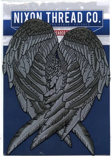 Miniatura 6 de Parches de alas de ángel negro y gris de 14 pulgadas "Santos y pecadores" alas y plumas realistas de ángeles de la guarda Parche bordado