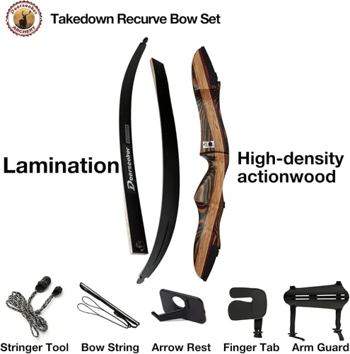 Miniatura 3 de Deerseeker Archery 62" Takedown Recurve Bow Set with Right Hand & Left-Handed Riser Laminated Limbs 20-60 lbs for Adults & Youth, Archery Practice &