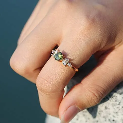 Miniatura 2 de Anillo de compromiso chapado en oro de 18 quilates con esmeralda simulada cuadrada para mujer, anillo de compromiso con piedras preciosas