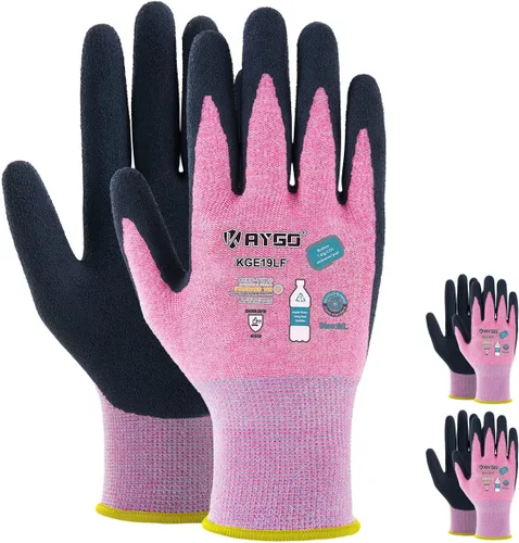 KAYGO Guantes de trabajo para mujer, guantes de trabajo de seguridad ecológicos con revestimiento de goma transpirable, KGE19L, 3 pares