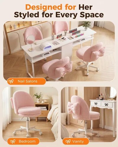 Miniatura 9 de GTRACING Silla de oficina alta de terciopelo con ruedas, sillas de tocador con respaldo, altura versátil: de oficina a taburetes de bar, silla