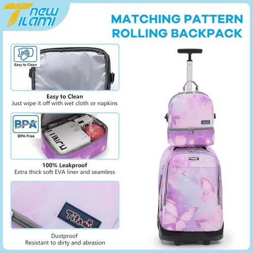 Miniatura 87 de NEW TILAMI Mochila con ruedas de 19 pulgadas con bolsa de almuerzo para niñas y niños, mochila para laptop con ruedas, bolsa de mano duradera
