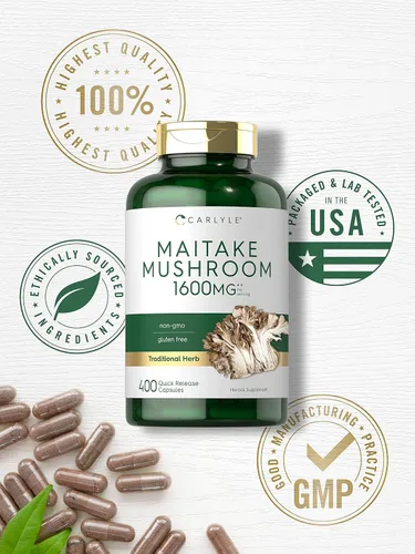 Miniatura 5 de Carlyle Suplemento de hongos Maitake 400 cápsulas Extracto de hierbas tradicional Sin OMG y sin gluten
