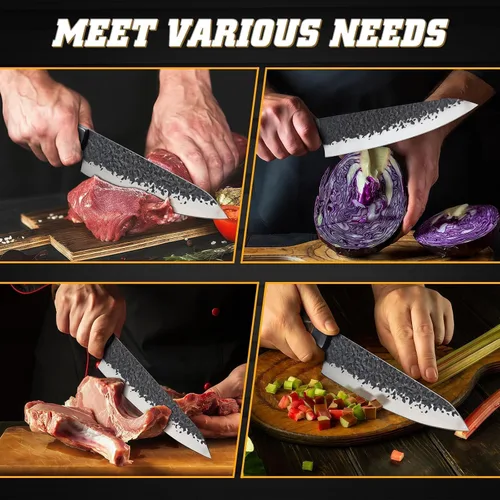 Miniatura 7 de Huusk Cuchillo de chef japonés de 8 pulgadas, cuchillos de cocina forjados a mano con mango ergonómico de espiga completa, cuchillo de cocina
