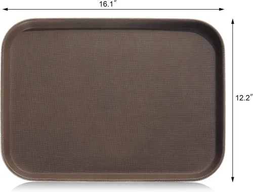 Miniatura 2 de New Star Foodservice Bandeja antideslizante de grado restaurante, plástico, forro de goma, rectangular (marrón, 12 x 16 pulgadas)