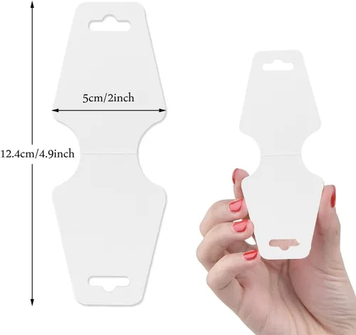 Miniatura 2 de Paquete de 100 pulseras Tarjetas de exhibición de collar blanco para vender joyas, suministros para pequeñas empresas, llavero, etiquetas blanco