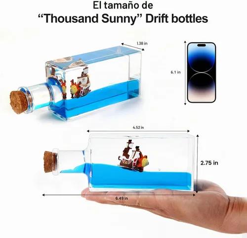 Miniatura 3 de LETINE Thousand Sunny - Decoración sensorial para adultos, diseño de barco pirata de anime insumergible en una botella, mini adorno de movimiento