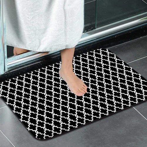 Miniatura 5 de JAWO Tapete de baño blanco y negro, de franela con enrejado marroquí, antideslizante, para cocina, ducha, bañera, fregadero, (16 x 24 pulgadas)