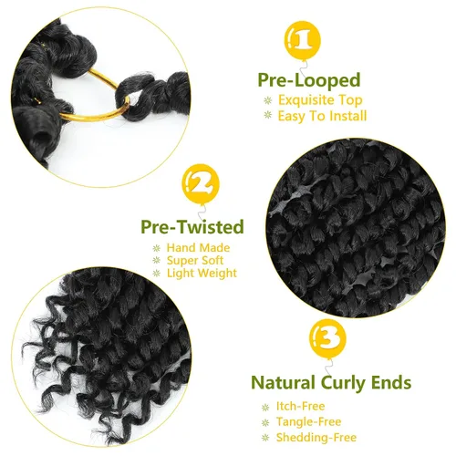 Miniatura 6 de Fulcrum Cabello Passion Twist de 10 pulgadas, 8 paquetes de cabello de ganchillo Passion Twist para mujeres negras, cabello pretrenzado de ganchillo
