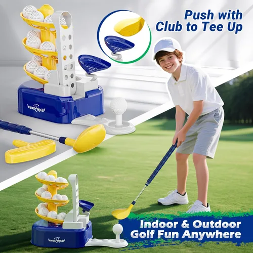 Miniatura 5 de Juego de golf para niños pequeños de EagleStone con lanzador de pedal, juguete de golf para niños de 3 a 8 años, incluye palo de golf ajustable, 15