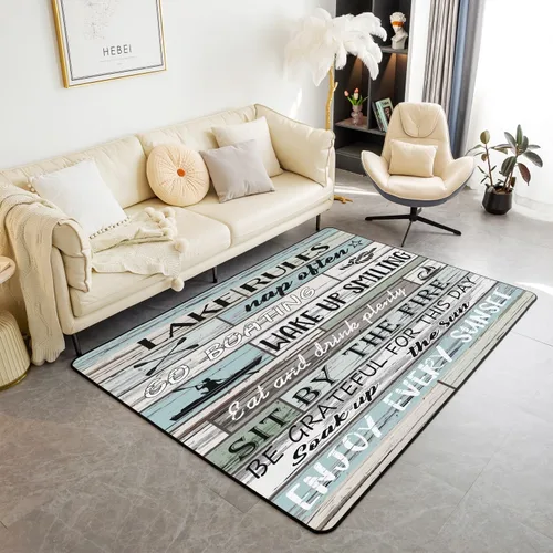Lake House - Alfombra rústica de 3 x 5 pies para niños, para sala de estar, para niños y niñas, decoración de reglas del lago, alfombra decorativa