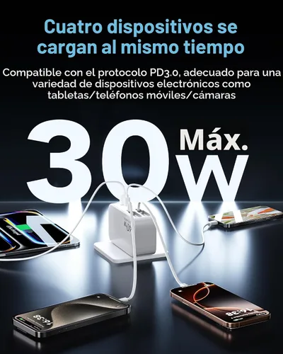 Miniatura 4 de Cargador de pared retráctil 4 en 1 para iPhone 17 USB C, multipuerto de ladrillo esencial de viaje, iluminación de 3 pies + cables tipo C, bloque