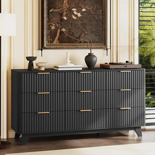 Miniatura 20 de VINGLI Cómoda alta acanalada con 5 cajones, cómoda de 23.66 pulgadas de ancho, cómoda de madera gris con bordes redondeados, aparadores grises