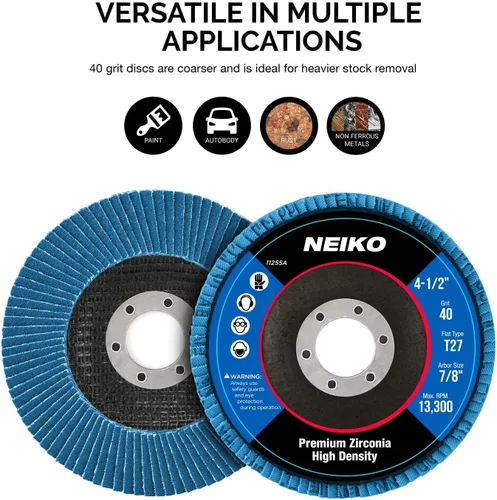 Miniatura 3 de NEIKO 11255A - Paquete de 10 discos de láminas de circonia jumbo 4-1/2 para amoladora angular, rueda de láminas de grano 40, rueda de rectificado