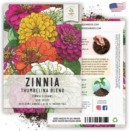 Miniatura 6 de Seed Needs Thumbelina Semillas de zinnia para plantar, flores anuales de corte enano de polinización abierta, cultiva un jardín de mariposas