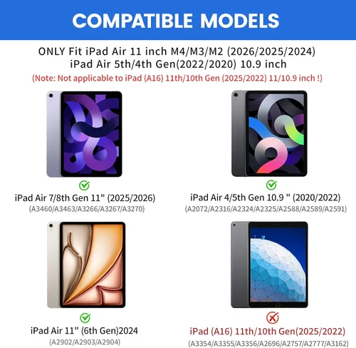 Miniatura 2 de Funda para iPad Air de 11 pulgadas M3/M2 (2025/2024), iPad Air de 5ª/4ª generación (2022/2020) de 10.9 pulgadas con soporte para lápices, funda