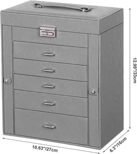 Miniatura 6 de ANWBROAD Caja de joyería grande de 6 niveles organizador de joyas con cerradura de espejo caja de joyería para niñas aretes anillos collares