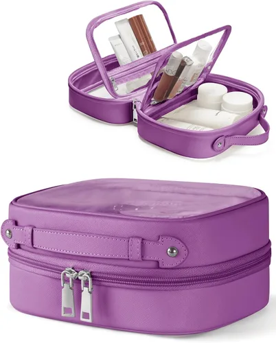 Miniatura 9 de Bolsa de Cosméticos Transparente de Doble Capa Bolsa de Artículos de Tocador de Viaje Estuche de Maquillaje Transparente con 4 Compartimentos, Bolsa