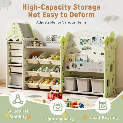 Miniatura 3 de Pipleo Organizador de almacenamiento de juguetes para niños con 17 contenedores extraíbles, estantería de 4 niveles para niños, organizador de Verde