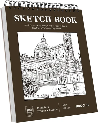 Miniatura 25 de Soucolor - Cuaderno de bocetos de 9 x 12 pulgadas, paquete de 4 de 100 hojas, encuadernado en espiral, libre de ácido (68 libras/100 g/m²), papel