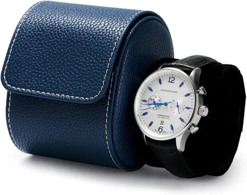 Miniatura 2 de Oirlv Caja de reloj de viaje de cuero de lujo caja de reloj individual para hombres y mujeres portátil joyería reloj organizador de rollo (azul)