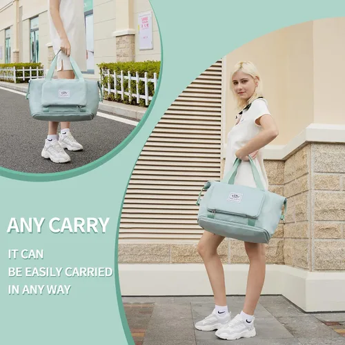 Miniatura 7 de ZGWJ Bolsa de viaje de lona, impermeable, plegable y expandible, bolsa de fin de semana para natación, deportes, gimnasio