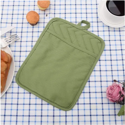 Miniatura 6 de Anyi Soportes para ollas resistentes al calor, almohadillas calientes de algodón para mostrador y mesa, color verde con bolsillo