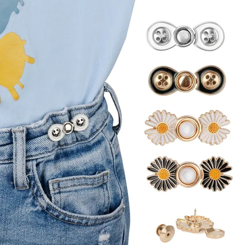 TOOVREN Apretador de cintura para pantalones, botones de mezclilla desmontables para jeans sueltos, alfileres de botones sin costura y sin B-Daisy