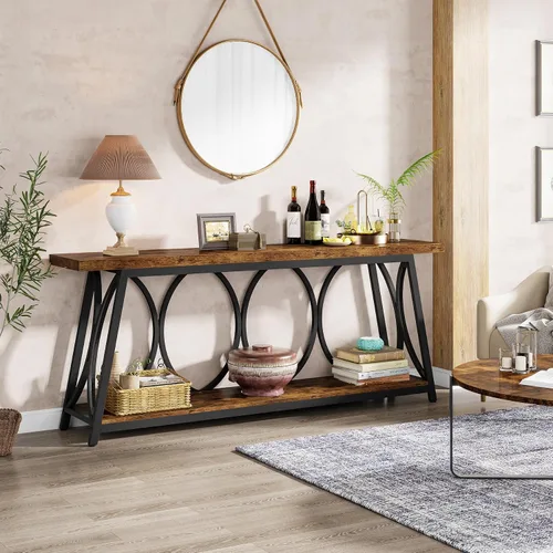 Miniatura 3 de Tribesigns - Mesa consola extralarga de 70.9 pulgadas, mesa de sofá industrial detrás del sofá con estante de almacenamiento de 2 niveles, mesa