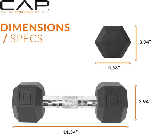 Miniatura 4 de CAP Barbell Peso de la mancuerna hexagonal recubierta, individual, 10-120 libras, múltiples opciones