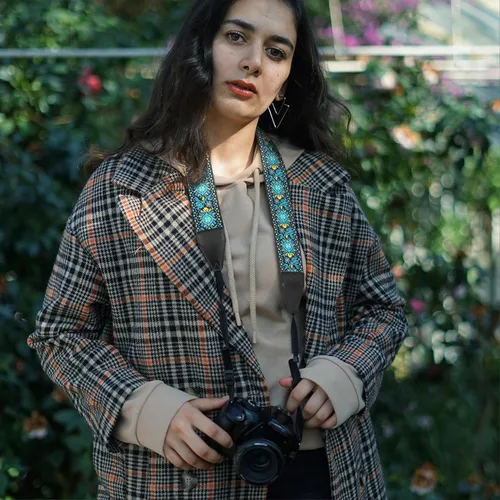 Miniatura 5 de Correa para cámara, tejido jacquard de 2 pulgadas, correas de hombro para todas las cámaras DSLR, hombres y mujeres, fotógrafos Azul Jacquard.