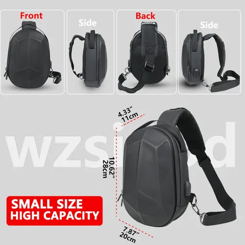 Miniatura 5 de Wzsipod Bolso cruzado de carcasa dura para hombre, mochila impermeable para mujer, mochila de pecho para senderismo casual con puerto de carga USB