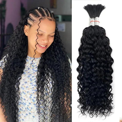 Miniatura 13 de Cabello humano para trenzar, ondulado profundo, cabello humano a granel para trenzar, sin trama, cabello humano húmedo y ondulado, extensiones