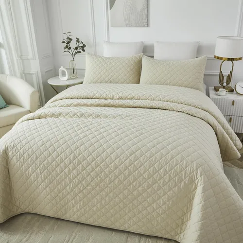 Miniatura 5 de Brandream Juego de ropa de cama de algodón de 3 piezas de 3 piezas con diseño de diamantes beige terroso, moderno, bohemio, chic y minimalista