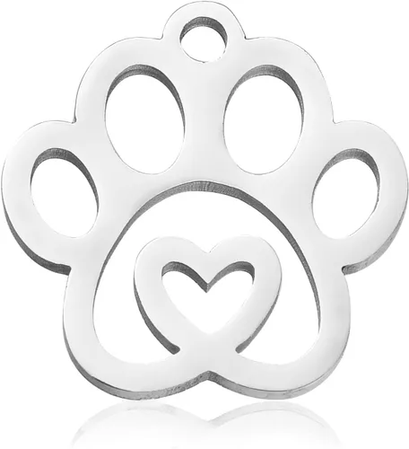Miniatura 6 de Ipotkitt 10 dijes de huella de acero inoxidable 304 para mascotas, perros, gatos, huellas de corazón, para manualidades, joyas, collares