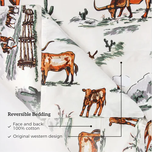 Miniatura 5 de Paseo Road Ranch Life Western Bedding - Juego de funda de edredón de algodón de 2 piezas, tamaño individual, estampado verde de cuernos largos