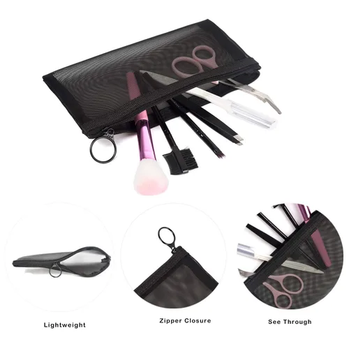 Miniatura 3 de patu Bolsas de malla con cremallera, estuche largo, 5 piezas, organizador de accesorios cosméticos de maquillaje de belleza, juego de artículos