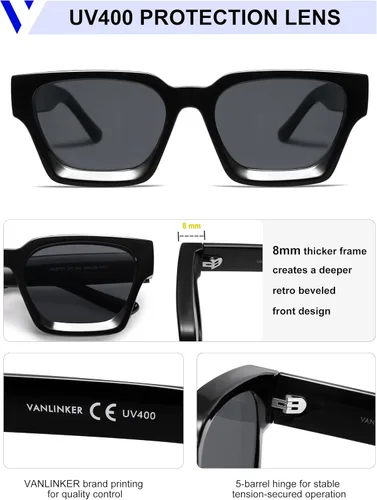 Miniatura 35 de VANLINKER Gafas de sol cuadradas gruesas para hombres y mujeres, retro, rectangulares, con protección UV400, VL9731