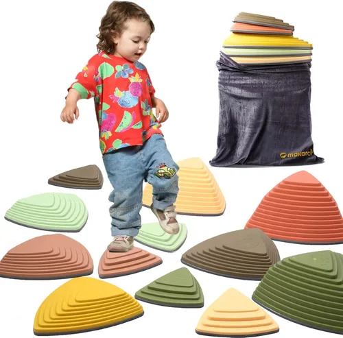 makarci Stepping Stones para niños, 12 piezas de carreras de obstáculos para jugar en interiores y exteriores, borde de goma completo de plástico 12