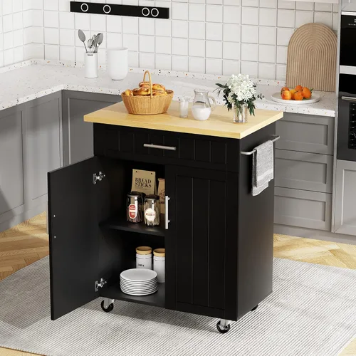 Miniatura 10 de JY QAQA Isla de cocina de 22" con ruedas con gabinete de almacenamiento, carrito de cocina con estantes, mango de carrito para toallero o movilidad