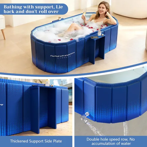 Miniatura 4 de jessie Bañera portátil de 59 pulgadas, bañera de hielo plegable para adultos, baño caliente para remojar en frío, bañera independiente para Azul